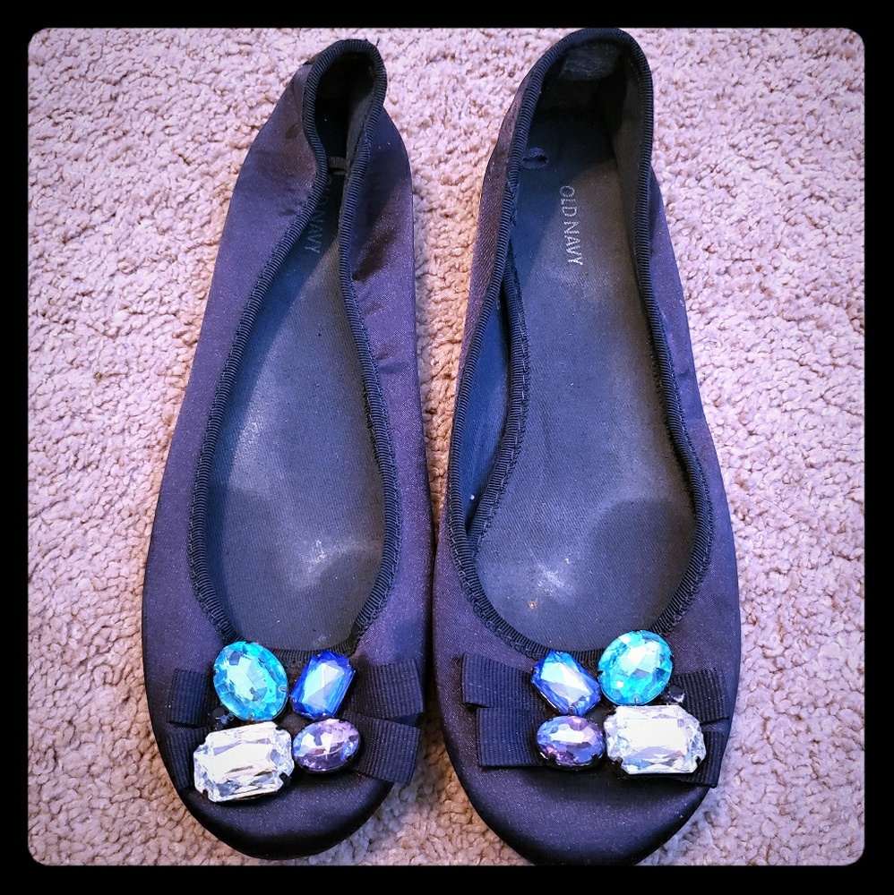 Navy satin flats